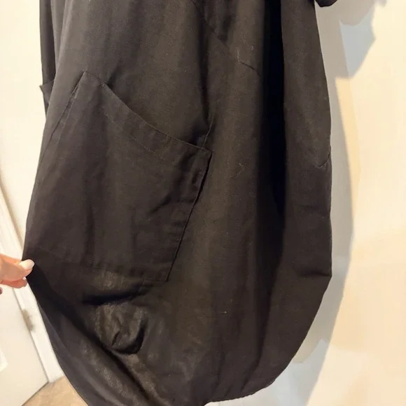Women's Black Linen Shirt Dress , Balloon Skirt Size XL Pockets Lagenlook Boho - Picture 5 of 7